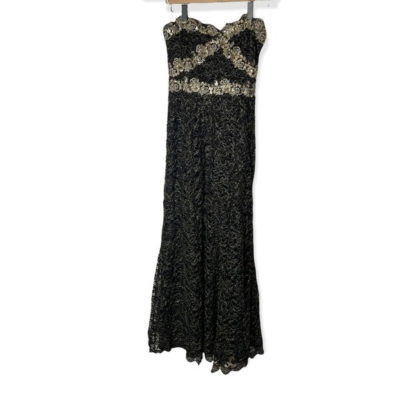 Marchesa notte gilded gold black lace strapless sweetheart gown - Picture 5 of 7